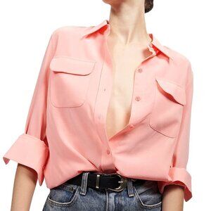 Equipment Peach Silk Button Down Top